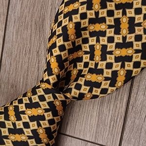 STEFANO RICCI Italy Black‎ Gold Beige Abstract Pattern Mens Silk Tie VTG RARE
